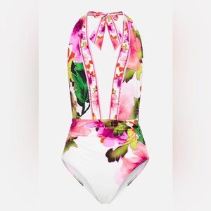 Pretty As A Poppy Plunge Neck Halter One Piece